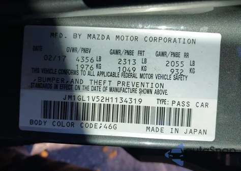 2017 Mazda Mazda6 Touring z USA, uszkodzony, nr VIN JM1GL1V52H1134319